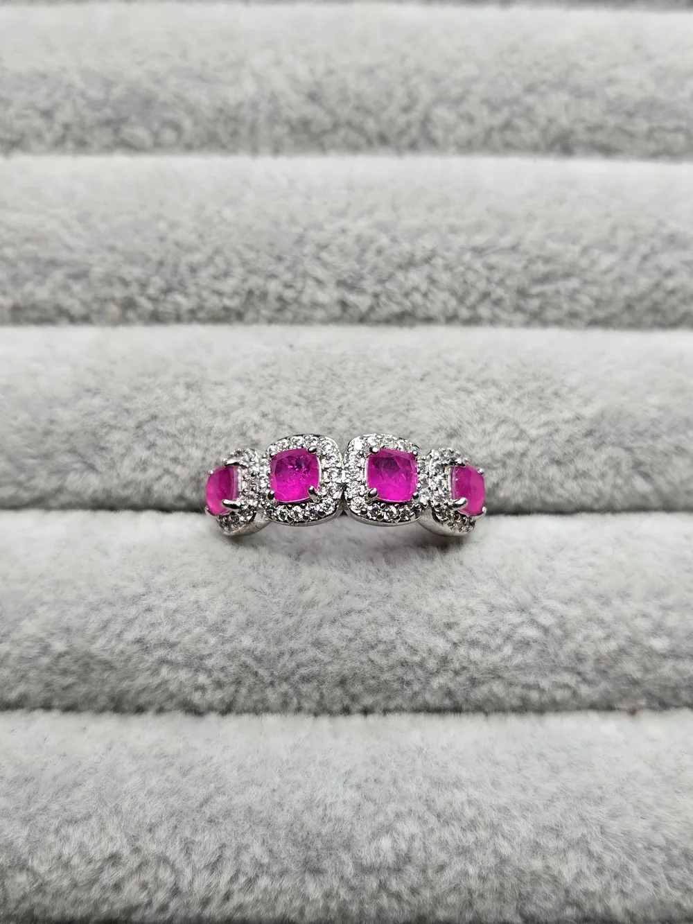 Size 7 Lab Ruby With Diamond Cubic Zirconia July Rhodium Plated Bomb Party Ring